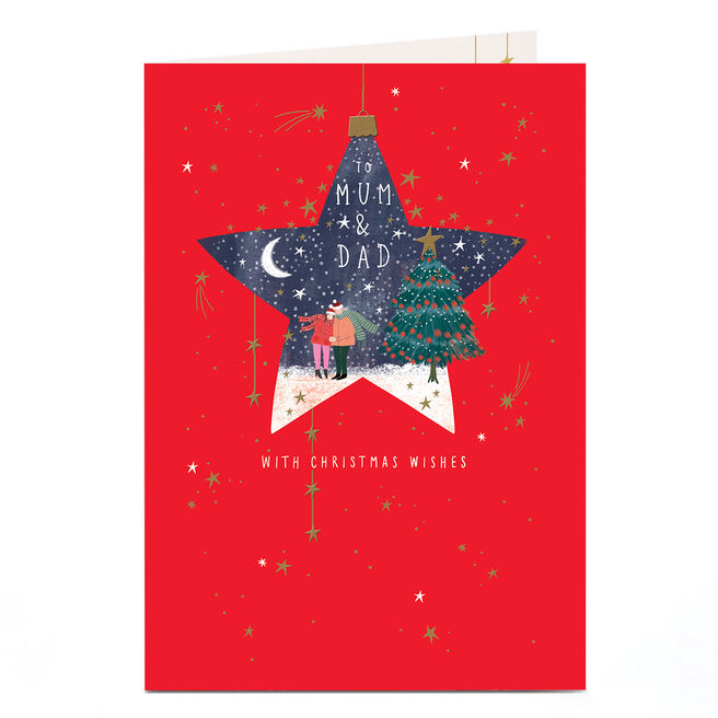 Christmas Card - Snowy Night Scene Star, Mum & Dad