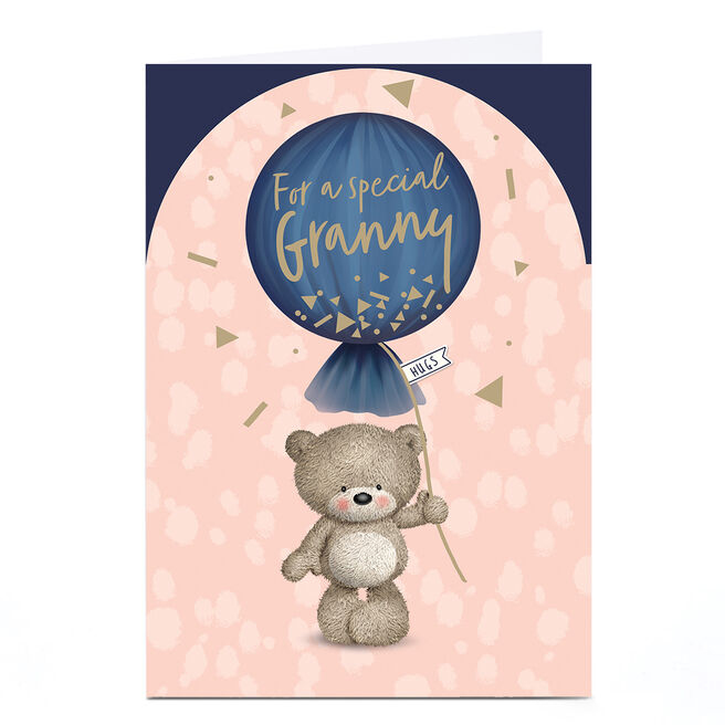 Personalised Hugs Birthday Card - Bear with Confetti Balloon, Granny