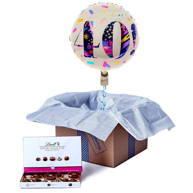 Fab 40th Birthday Balloon & Lindt Chocolate Box - FREE GIFT CARD!