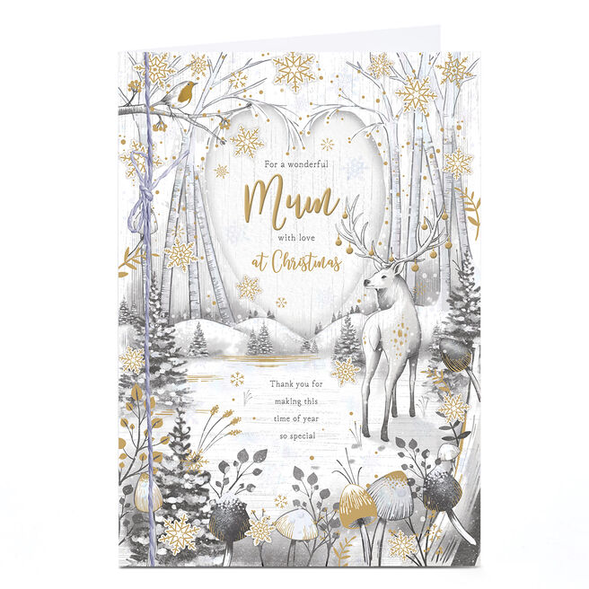 Personalised Christmas Card - Stag in the Forest Scene, Mum