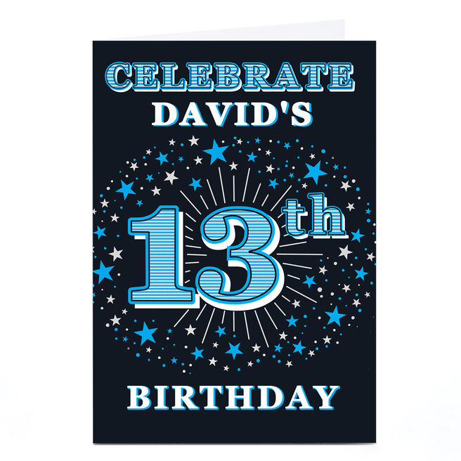Personalised 13th Birthday Invitation - Blue Stars