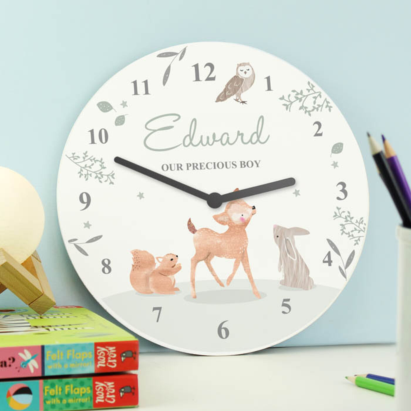 Buy Personalised Woodland Animals Wooden Nursery Clock for GBP 19.99 ...