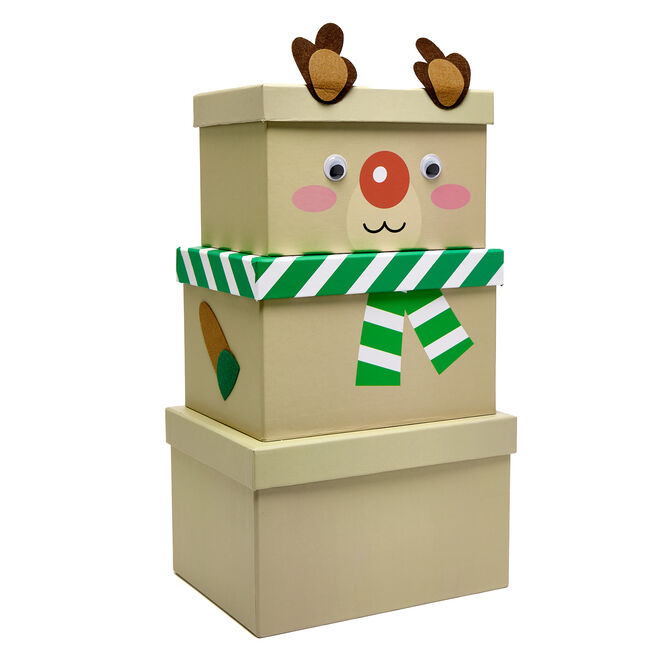 Reindeer Stacking Gift Boxes - Set of 3