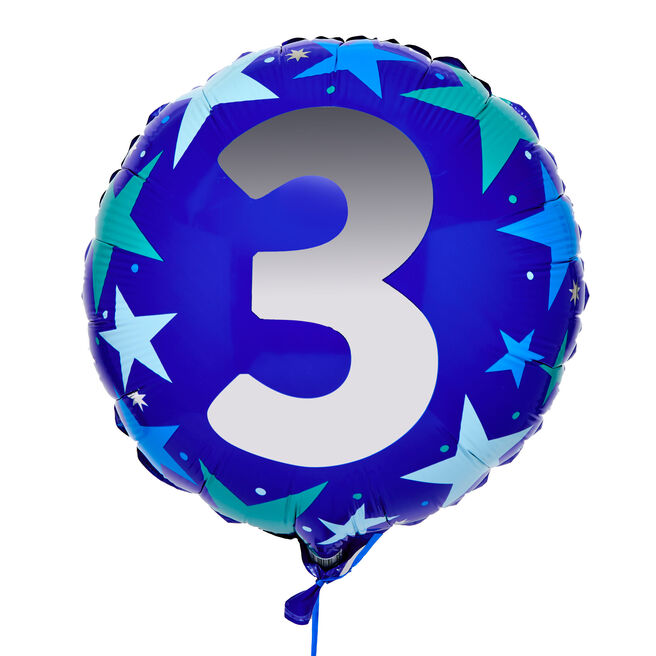 Blue Stars 3rd Birthday 18-Inch Foil Helium Balloon