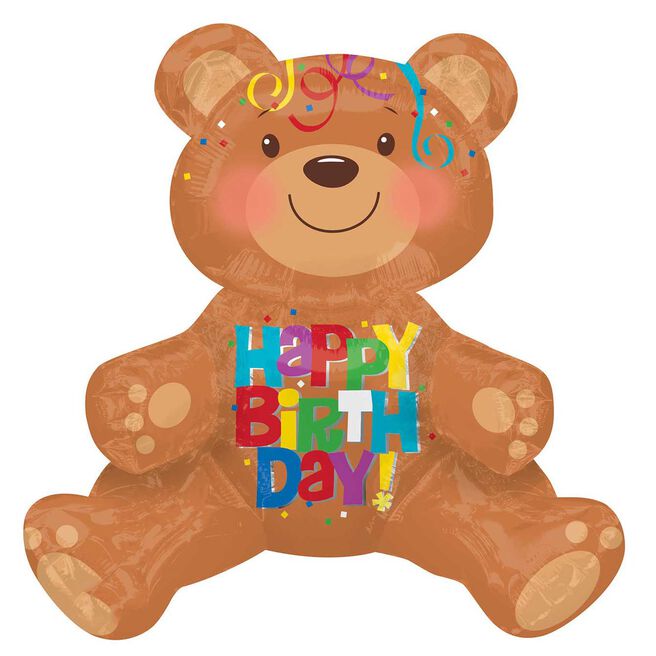19-Inch Happy Birthday Sitting Bear Foil Helium Balloon