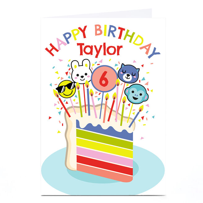 Personalised Bev Hopwood Birthday Card -  Emoji Kids Cake, Editable Age