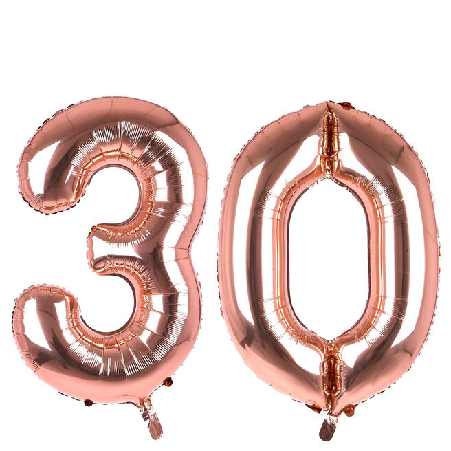 Age 30 Giant Foil Helium Numeral Balloons - Rose Gold (deflated)