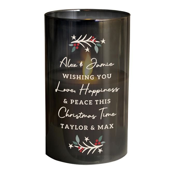 Personalised Christmas Smoked Glass LED Candle
