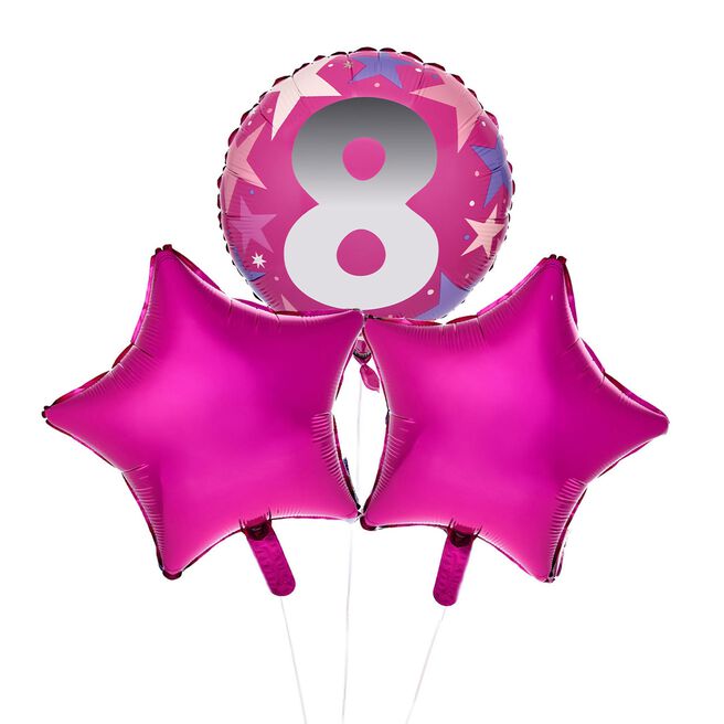 Pink 8th Birthday Balloon Bouquet - Delivered Inflated!