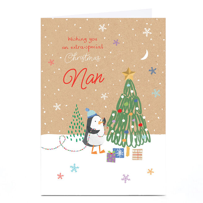 Personalised Christmas Card - An Extra Special Christmas Penguin and Tree, Nan