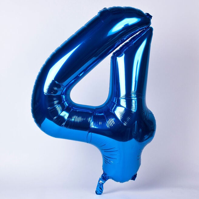 Blue Number 4 Giant Foil Helium Balloon INFLATED 