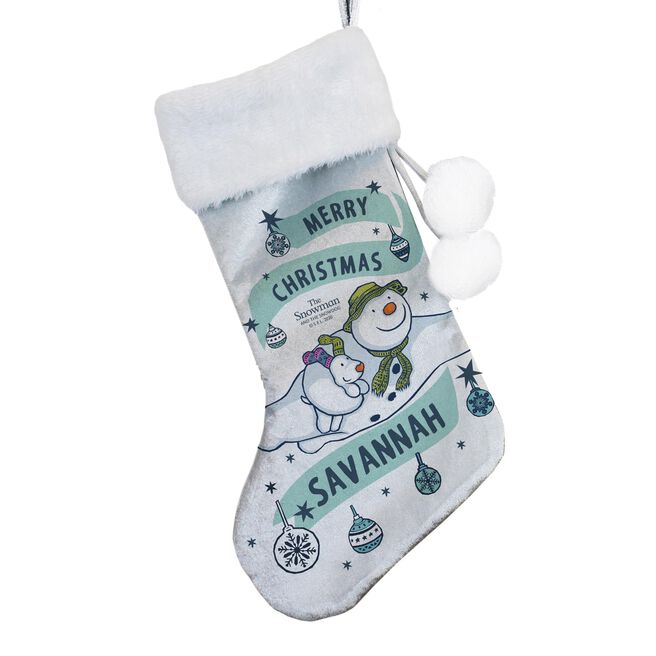 Personalised The Snowman & the Snowdog Luxury Silver Grey Stocking