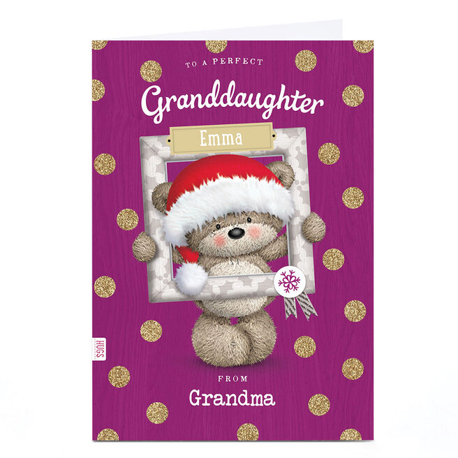 Personalised Hugs Christmas Card - Gold Polka Dots & Frame