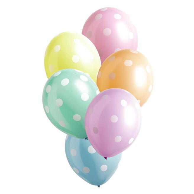 12-Inch Pastel Polka Dot Latex Balloons - Pack of 6