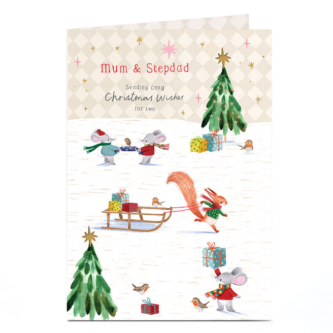 Christmas Card - Woodland Fun, Mum & Stepdad