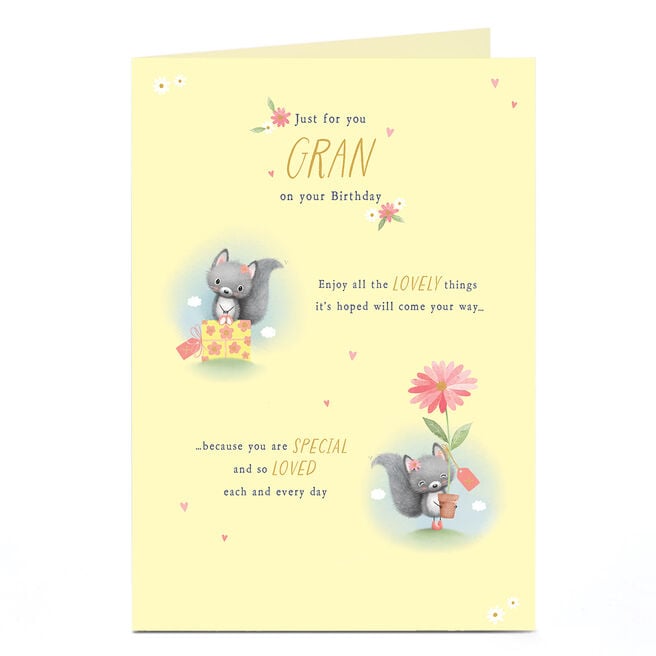 Birthday Card - Squirrels and Flowers, Gran