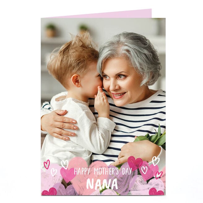 Personalised Mother's Day Card - Full photo with hearts below - Nana