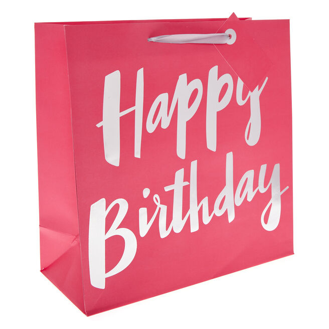 Pink Happy Birthday Large Square Gift Bag