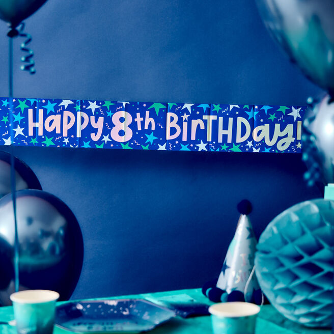 Happy 8th Birthday Banner - Blue
