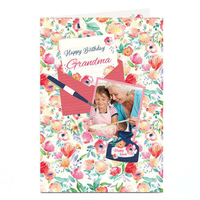 Photo Birthday Card - Grandma Floral Letter