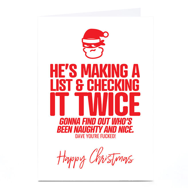 Personalised Punk Christmas Card - He's Making a List