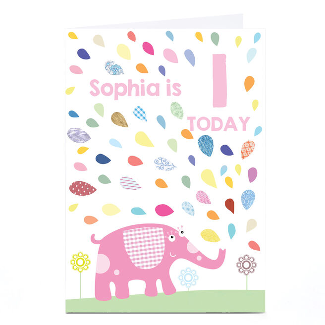 Personalised Birthday Card - Pink Elephant, Editable Age