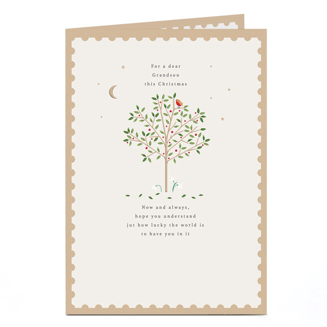 Christmas Card - Robin in Tree, Grandson