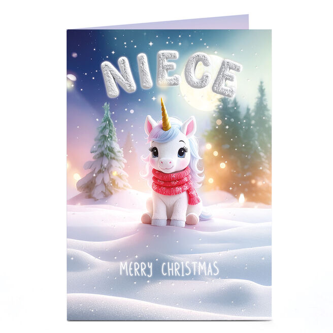 Christmas Card - Baby Unicorn in Snow, Niece
