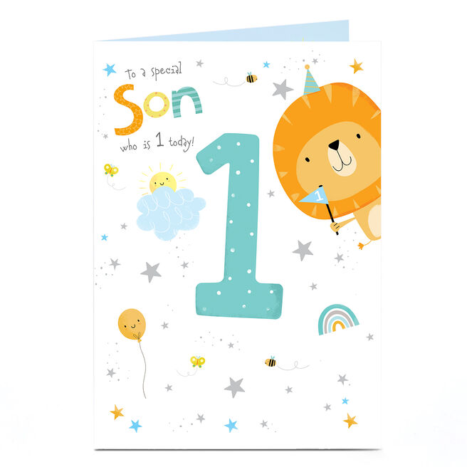 1st Birthday Card - To a Special Son Lion and Stars
