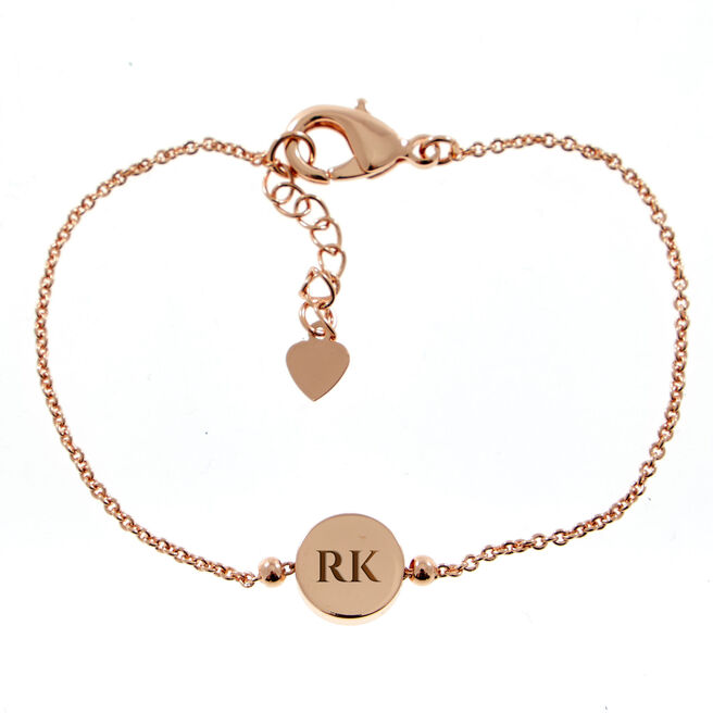 Personalised Engraved Rose Gold Bracelet With Circular Pendant