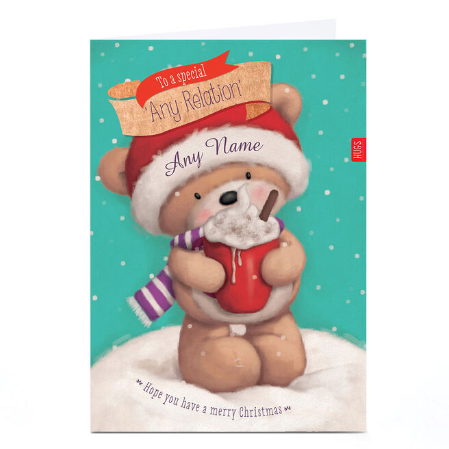 Personalised Hugs Bear Christmas Card - Special Hot Chocolate
