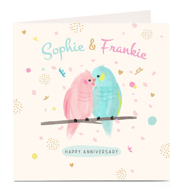 Personalised Anniversary Card - Pastel Love Birds