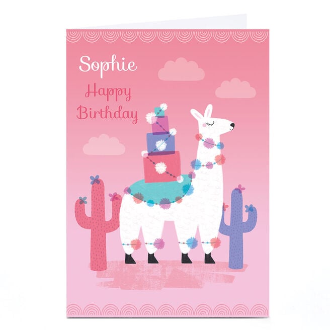 Personalised Hannah Steele Birthday Card - Pink Llama