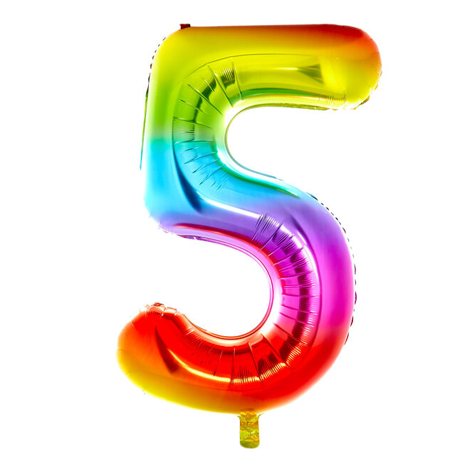 Giant Rainbow Number 5 Foil Helium Balloon - INFLATED