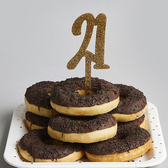 Metallic Gold Number 21 Glitter Acrylic Cake Topper 