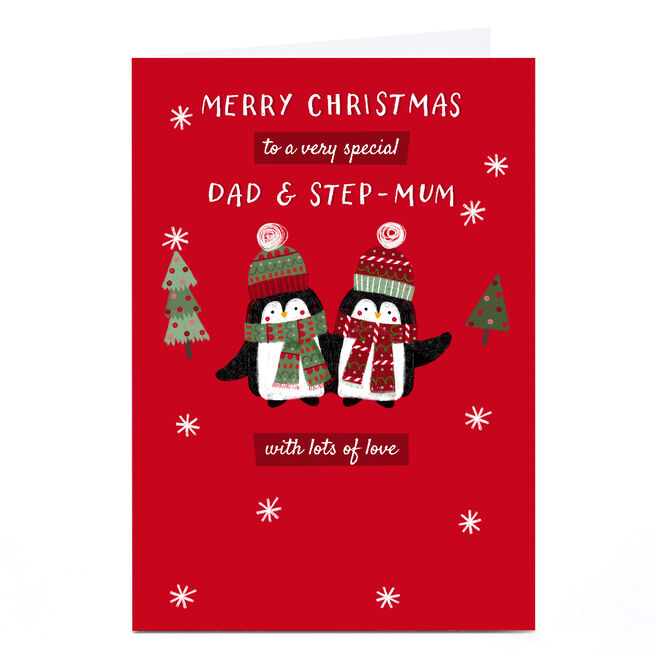 Personalised Kerry Spurling Christmas Card - Dad & Stepmum Cute Penguins