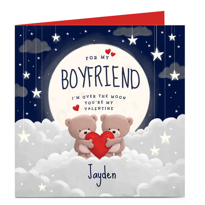 Personalised Hugs Bear Valentine's Day Card - I'm over the Moon