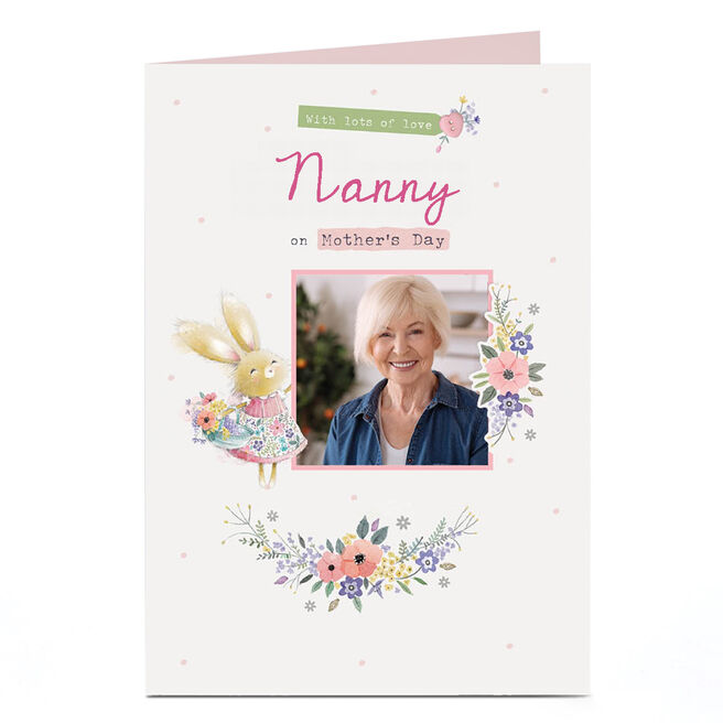 Personalised Mother's Day Card - Bunny with basket of flowers - Nanny