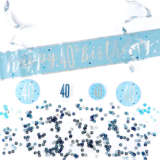 Blue 40th Birthday Party Accessories Kit - 11 Piece