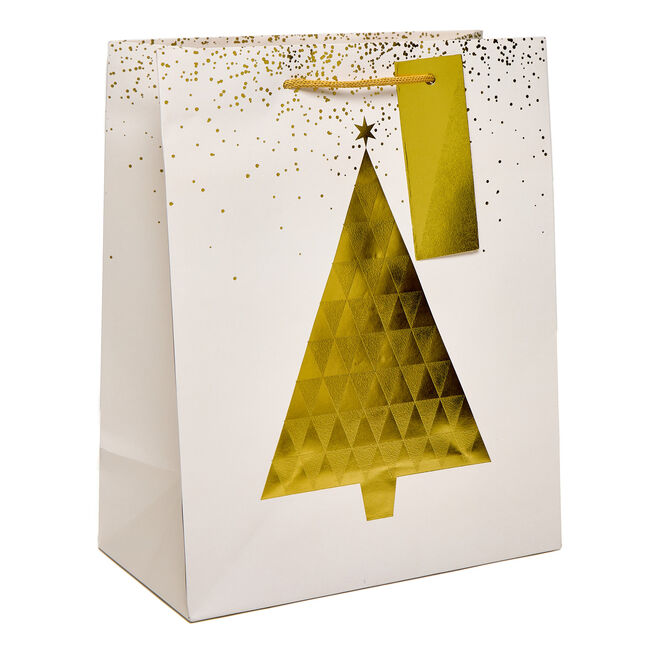 Cream & Gold Tree Large Portrait Christmas Gift Bag