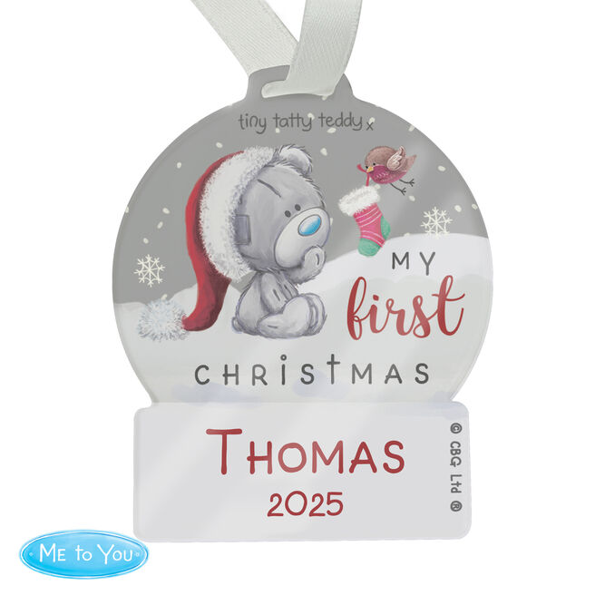 Personalised First Christmas Tiny Tatty Teddy Acrylic Decoration