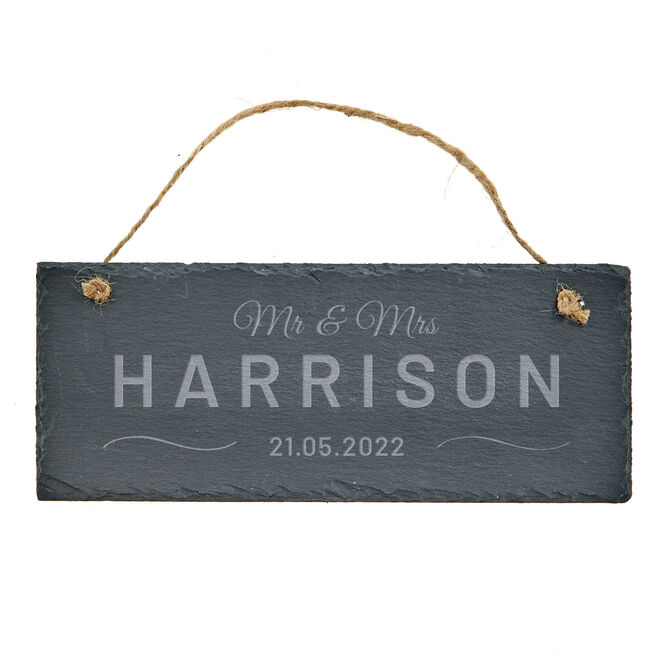 Personalised Engraved Hanging Slate Sign - Mr and Mrs