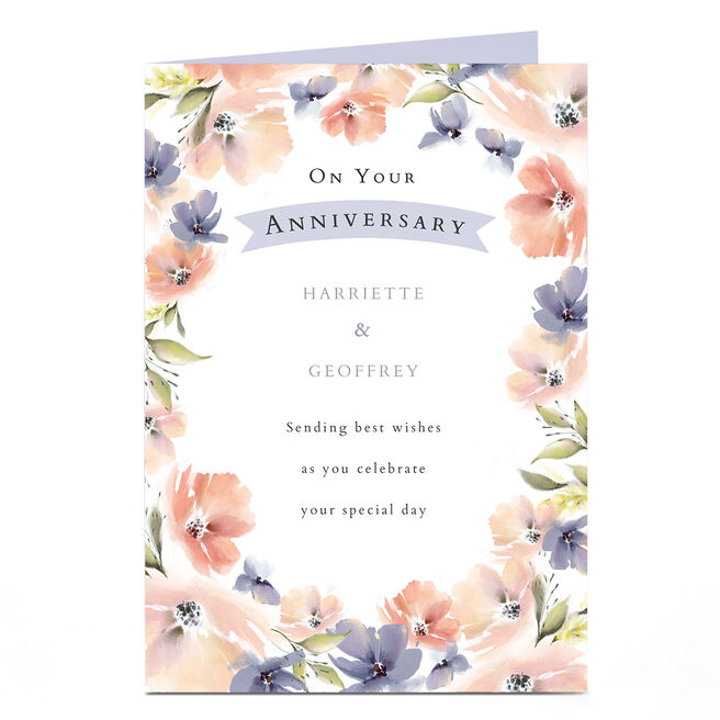 Personalised Anniversary Card - Floral, Any Names