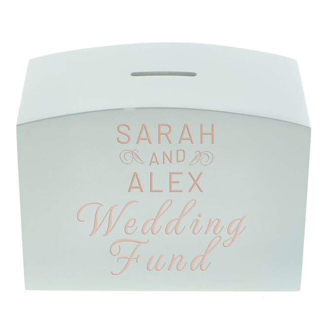 Personalised Engraved White Wooden Money Box - Wedding Fund