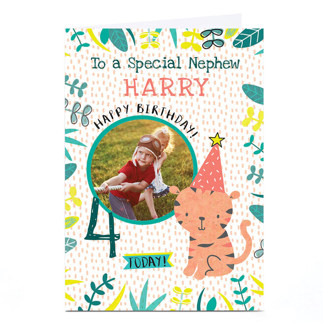 Photo Juniper & Rose Birthday Card - Cute Tiger, Editable Age