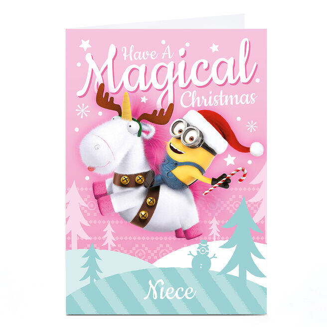 Personalised Minions Christmas Card - Unicorn, Niece