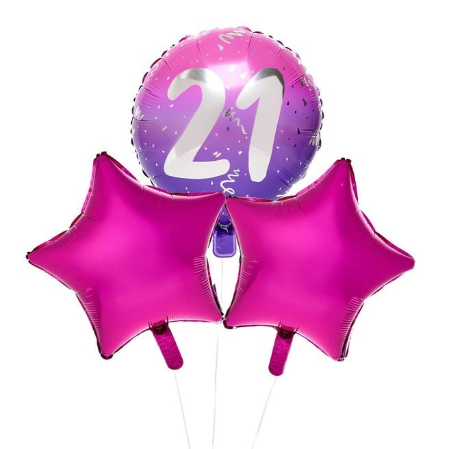 Pink 21st Birthday Balloon Bouquet - Delivered Inflated!