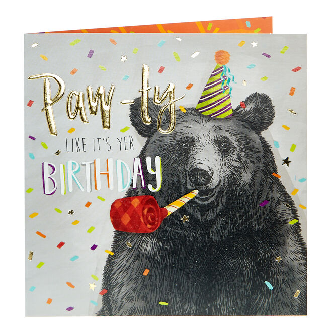 Birthday Card - Paw-ty Bear, Birthday Card - Paw-ty Bear