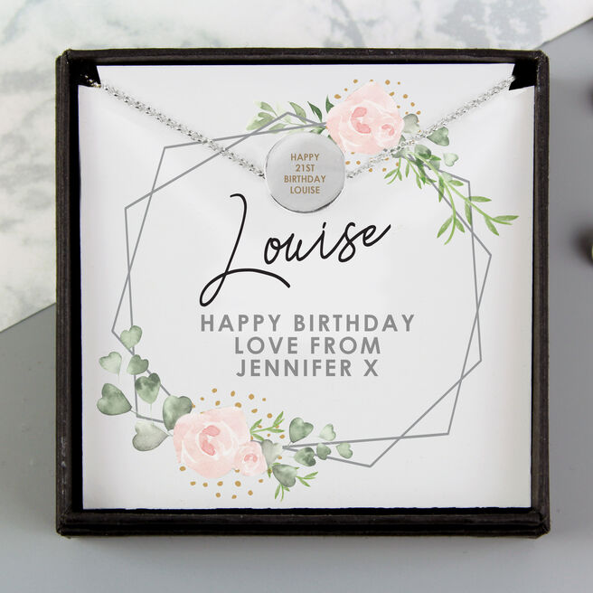 Personalised Abstract Rose Sentiment Silver Tone Necklace & Box