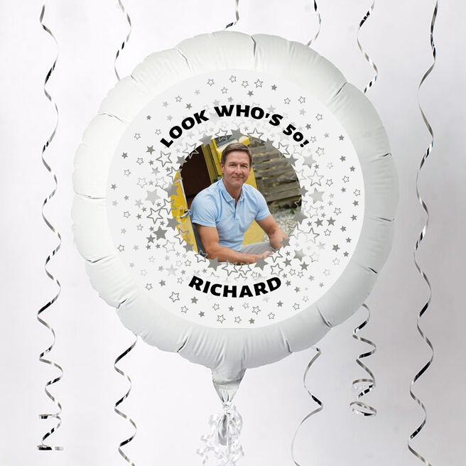 Photo Upload Balloon - Silver Star Border, Any Photo and Message